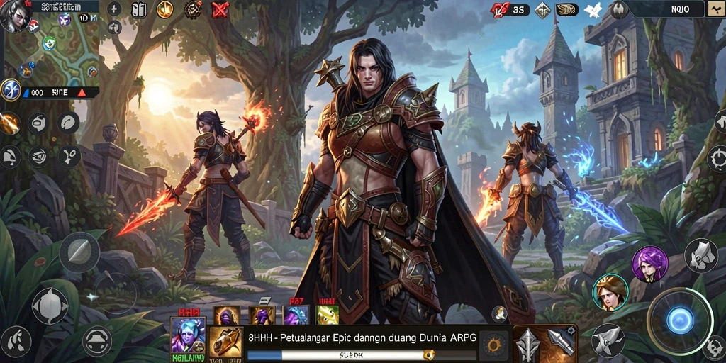 Tangkapan layar menampilkan karakter sedang bertarung dalam dunia fantastis 8HHH.