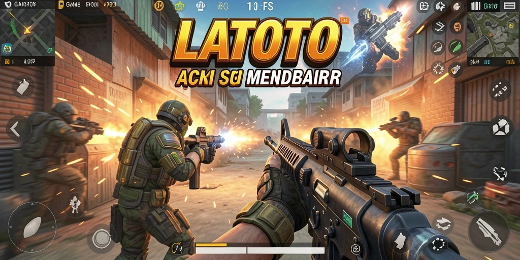 Screenshot LATOTO menampilkan aksi seru dalam pertempuran FPS.