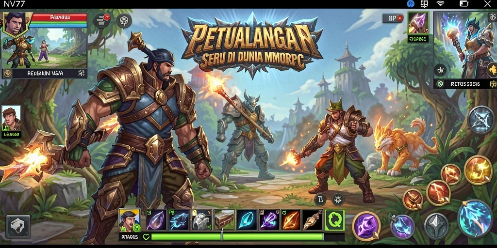 Screenshot utama NV77 menampilkan aksi seru dalam pertarungan MMORPG.