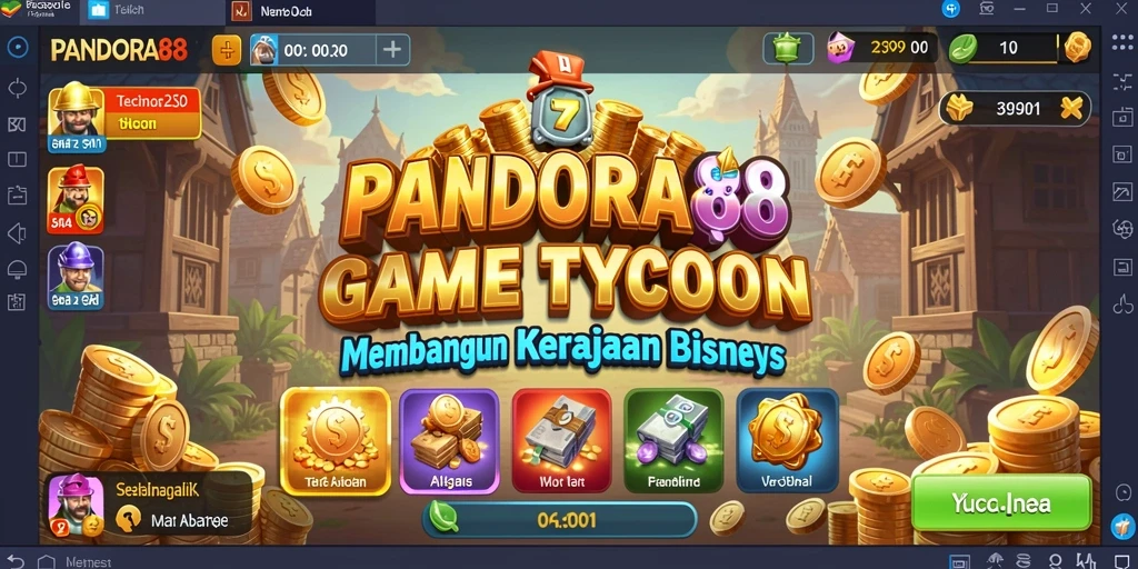 Screenshot gameplay PANDORA88 menunjukkan momen strategis dalam membangun kerajaan bisnis.