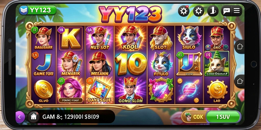 Tampilan gameplay YY123 dengan mesin slot menarik dan efek visual yang menawan.